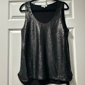 Neiman Marcus  Sleeveless Shirt,  black, sequin front and solid back. Size L
